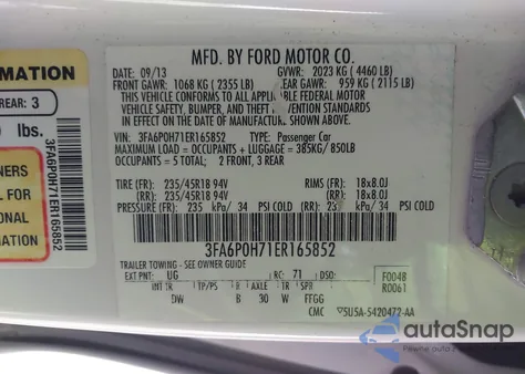 2014 Ford Fusion Se from USA, damaged, VIN 3FA6P0H71ER165852